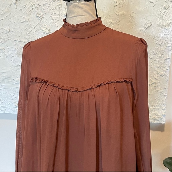 Reformation Jourdan Long Sleeve Mini Dress in Cinnamon Brown Sz Small - Picture 6 of 10